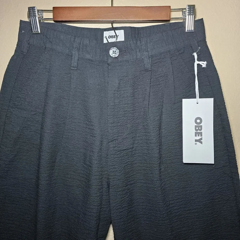 Obey Men’s 27 FUBAR Seersucker Pants Black NWT Pleated Cotton Blend